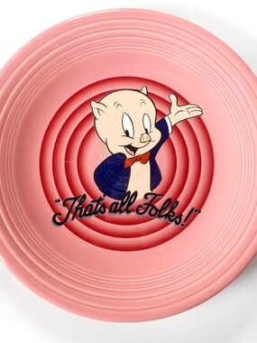 Fiesta Ware Homer Laughlin Pink Porky Pig 10.5" Dinner Plate That's All Folks